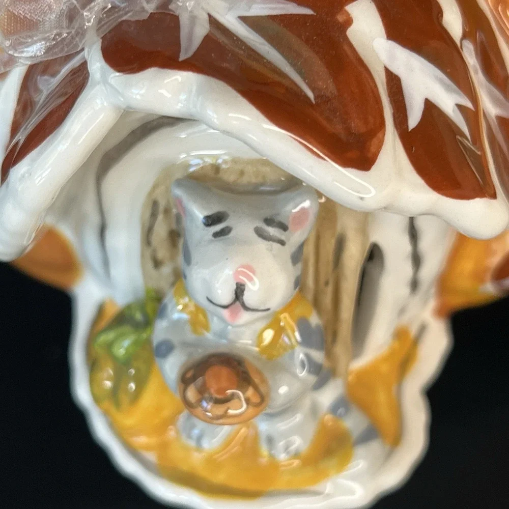 Blue Sky Clayworks Pumpkin Pie Cottage Cat‎ Kitty House Tealight Candle 2018